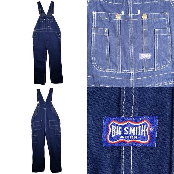 Big Smith Men's Carpenter Bib Overalls Size 40x32 Dark Wash Denim Cotton Farm - Picture 1 of 11